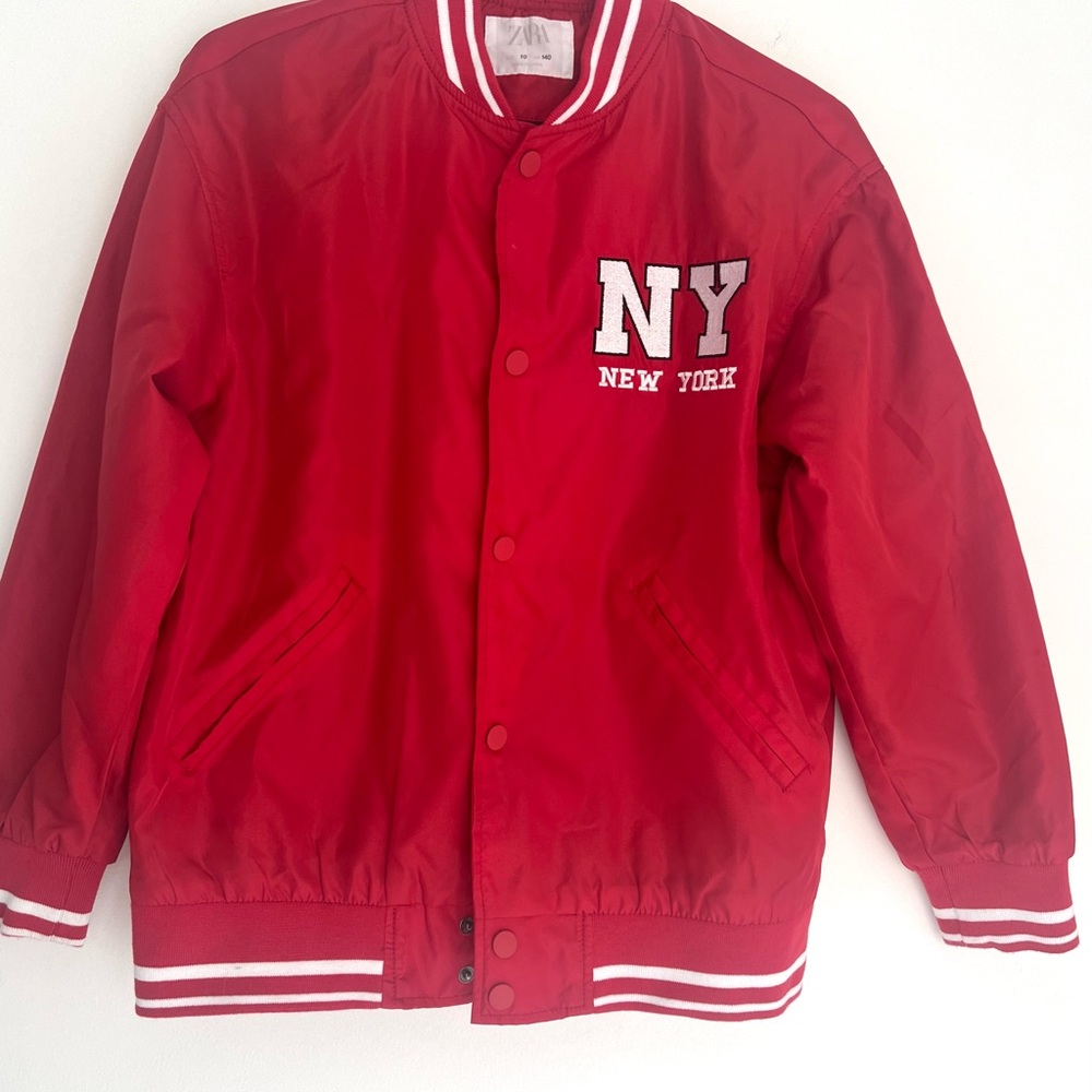 Zara kids size 10 red bomber varsity windbreaker jacket NWOT